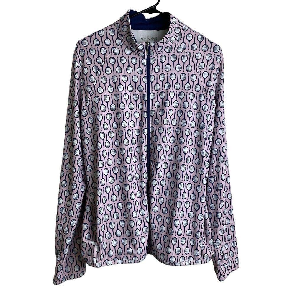 San Soleil Womens Jacket XL Pink Top Full Zip Long Sleeve Tennis Stretch UPF UV
